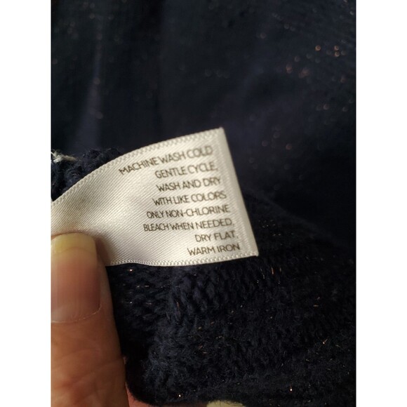 Old Navy Blue Metallic Thread Wool Blend Pullover Sweater Hand Warmer Size Large - Picture 8 of 8